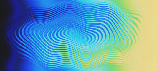 Obraz premium Abstract background gradient color wave ripples. Black blue green yellow circular wave grainy texture background.