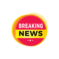 Breaking news red label icon for announcement, advertising, vector. Flat design template for banner.