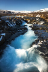 The most beautiful of waterfall,Bruarfross,The Lava and river at Iceland on Vertically view  - obrazy, fototapety, plakaty