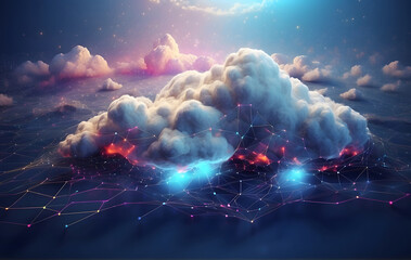 Transferring abstract cloud connections with big data over the internet, against a futuristic digital technology backdrop, Beautiful futuristic technology background