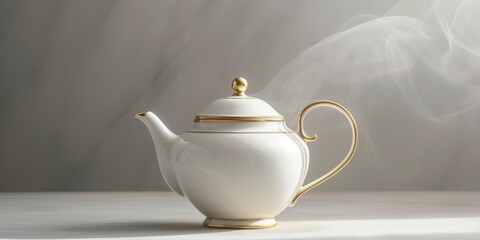 A timeless nostalgia style is evident in the white and gold tea pot with a soft mist.
