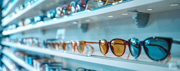 shop window with sunglasses. - obrazy, fototapety, plakaty