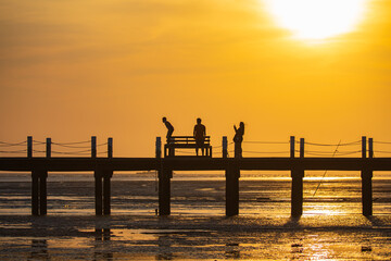 The nature of beautiful, bridge on the sea and suntset