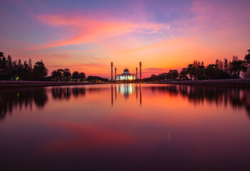 Hat Yai central mosque(masjid) with a beautiful clouds and orange skies cloud, Songkhla, Thailand....