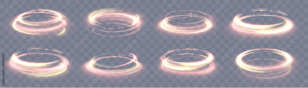 Poster vector set. magic portals, yellow light hologram effect, futuristic energy vortex elements. teleport