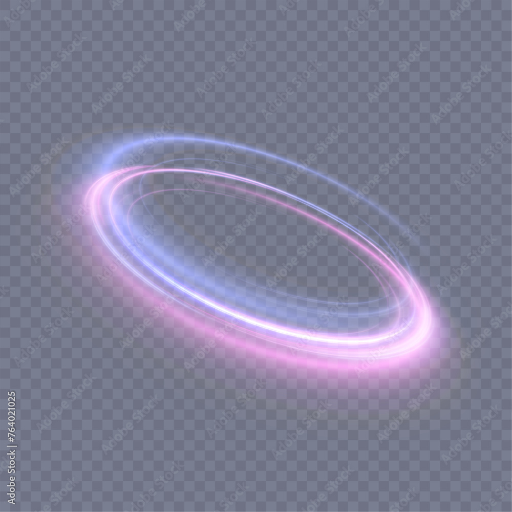 Poster abstract neon blue purple ring. a bright trail of luminous rays swirling in a fast spiral motion. li
