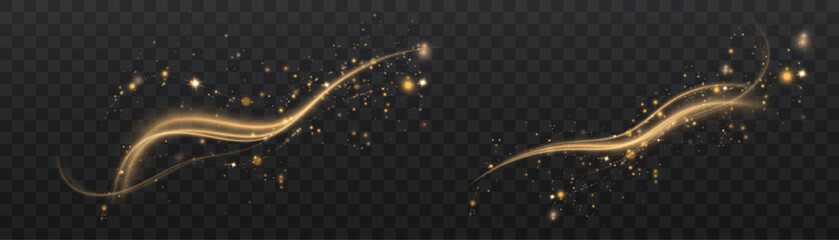 Magical glow. The light effect sparkles in a curved path, sparkling with a shiny magical textured shimmer. Glowing wave of stardust, shiny sparkle magical starlight, isolated set for vector illustrati © MAKSYM
