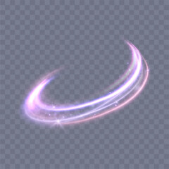 Dynamic blue-violet lines of light with glow effect. Rotating light shiny half rings. Abstract sparkling dynamic light speed lines.