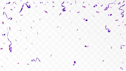 Purple confetti isolated on transparent background. Falling serpentine. Realistic bright serpentine. Flying holiday tinsel. Anniversary decorative elements. vector	
