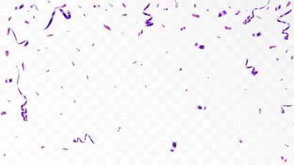 Fotobehang Purple confetti isolated on transparent background. Falling serpentine. Realistic bright serpentine. Flying holiday tinsel. Anniversary decorative elements. vector   © MAKSYM