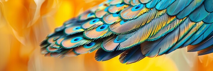 Detailed close up of vibrant peacock feathers for captivating background imagery