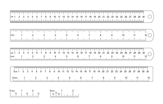 Grids for a ruler in millimeter, centimeter, meter and inch. Rulers mm, cm, m scale. metric units measuring scale bars for ruler. scale 1:100, 1:75, 1:50 and 1:25. Tape measure. Tools sign