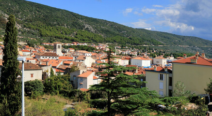 Fototapeta premium view over Cres, taken on top of the ancient tower in Cres, island Cres, Croatia