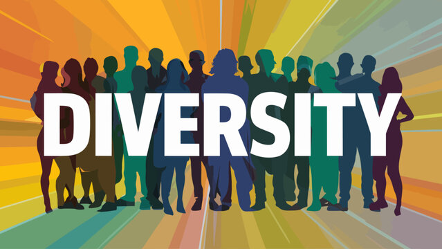 Diversity, Equality, Inclusion banner. Different people stand side by side together.