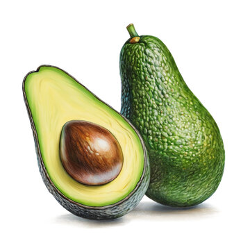 Illustrations of avocado. Color pencil drawings. Perfect for product packaging, home textile, stationery and other goods