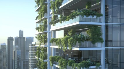 Generate a 3D model of a high-rise apartment building designed for urban living, featuring a sleek 
