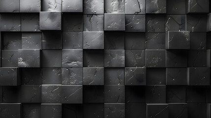 A monochromatic close-up view of dark abstract cracked tiles, portraying a sense of decay or desolation