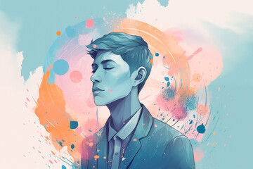 Portrait illustration of a young man in watercolor style isolated white background generative AI - obrazy, fototapety, plakaty