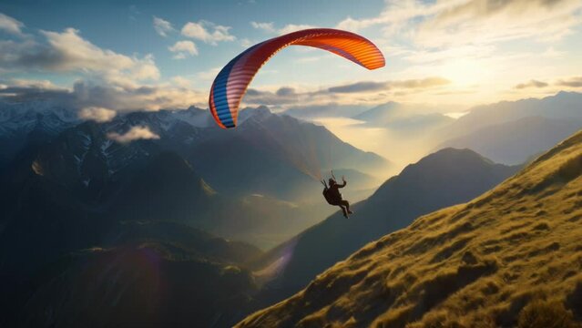 A paraglider soaring gracefully across the sky