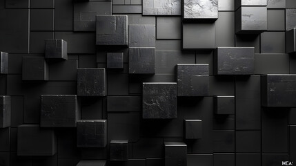 A stylish and sleek pattern made up of black cubic shapes that play with light and shadow to create a dynamic image