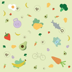 A healthy lifestyle that consists of vitamins, fruits, vegetables, sports and water.