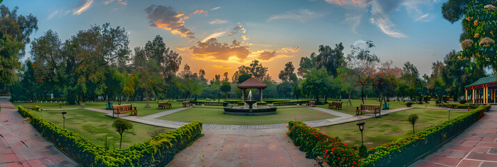 The Serenity and Elegance Displayed at the Beautiful Sunset in The JQ Gardens - obrazy, fototapety, plakaty