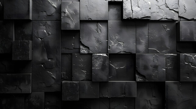 Elegantly rendered 3D image of dark geometric cubes with artistic surface textures
