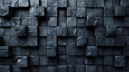 High-resolution image showing a detailed cubic wall with a bumpy stone-like texture and strong shadows - obrazy, fototapety, plakaty