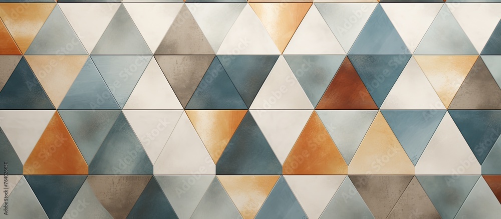 Poster detailed view of a wall showcasing an intricate design made up of numerous triangular shapes