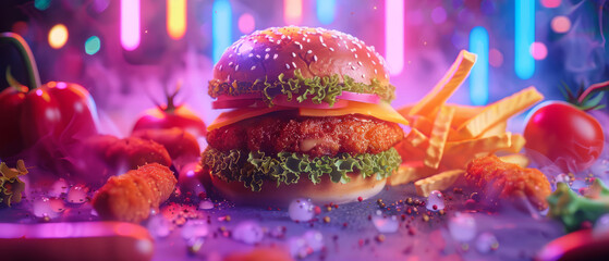A vegetable garden produces fast food ingredients such as burgers. - obrazy, fototapety, plakaty