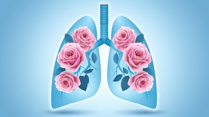 Human lungs with flowers. Health care concept.