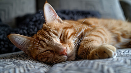 Serene Orange Tabby Cat Napping Peacefully, Generative AI