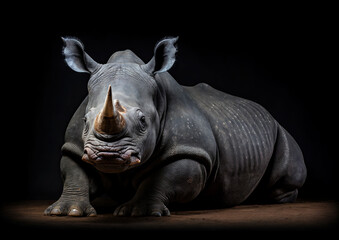 Black rhinoceros isolated on black background, studio shot