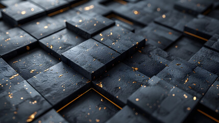 Black cubic background with selective golden elements creating a luxurious and modern design concept