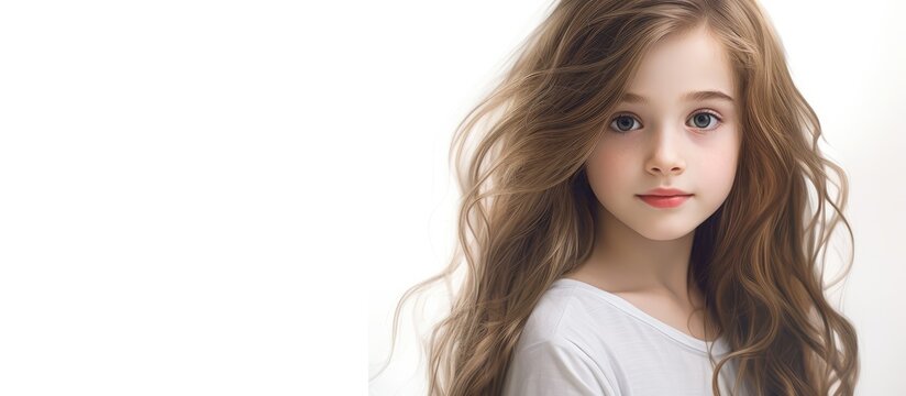 Capture the close-up image of a young girl wearing a white shirt with long hair, showcasing her distinctive style and look