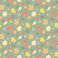 vector seamless pattern with autumn leaves - 764028275