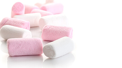 Pink and White Marshmallows on white background. - 764028442