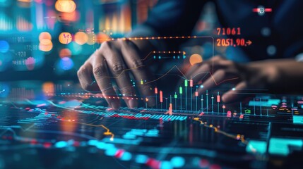 financial, finance, investment, chart, graph, invest, interface, indicator, rising, stock. drawing line to calculation indicator chart and graph is tools of investment.