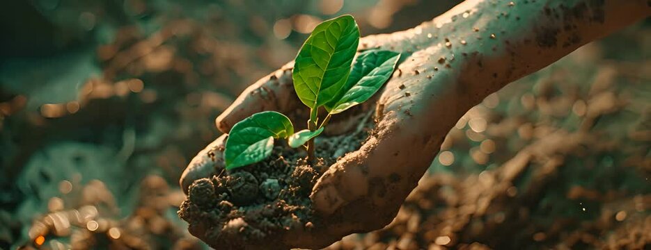 hand holding young tree for planting. concept eco earth day 4K Video