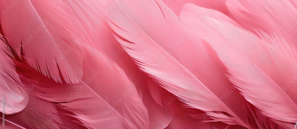 Poster a macro photography shot capturing the intricate details of pink feathers in various tints and shade