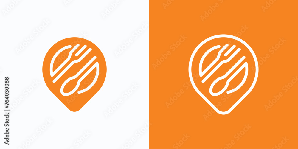 Poster location pin shape fork and spoon circle line vector logo design with modern, simple, clean and abst