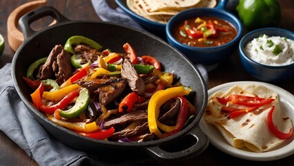 Beef salad with bell peppers and pita bread