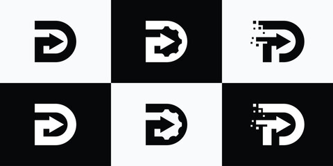 Collection of vector logo designs of the initials D P and pixel arrows in a modern, simple, clean and abstract style. - obrazy, fototapety, plakaty