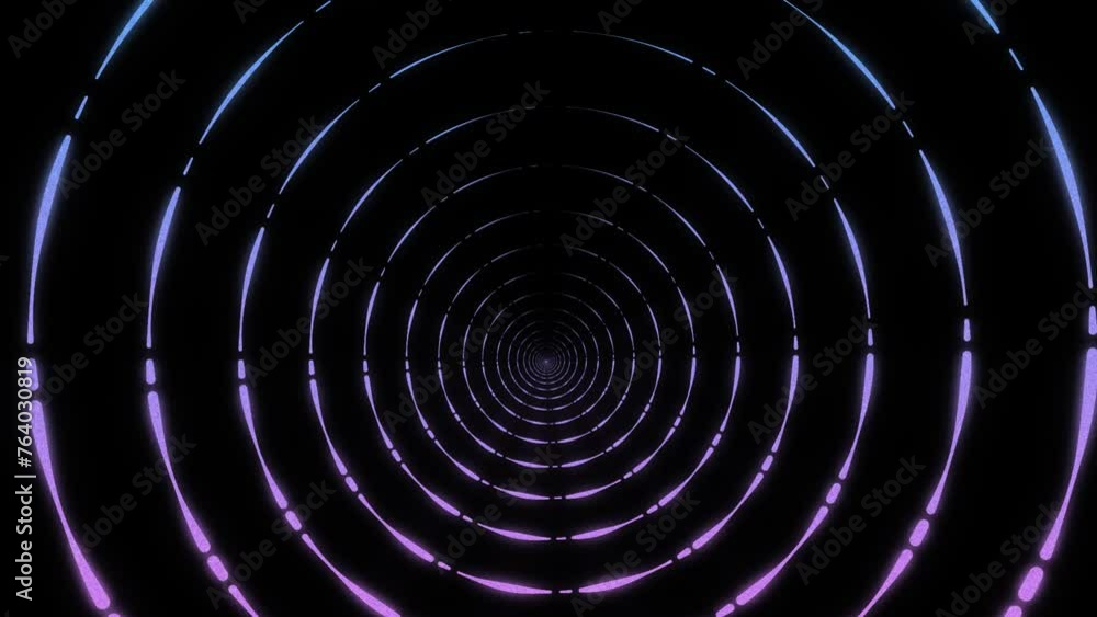 Aufkleber an endless tunnel of circles moving slowly on a black background. animation. flying through a monoch
