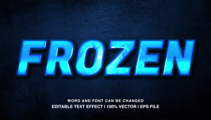 Frozen editable text effect template, blue glossy bold text style mockup effect, premium vector