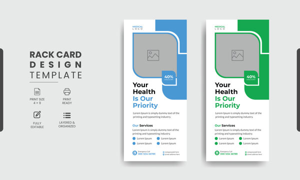 Medical rack card or dl flyer design template
