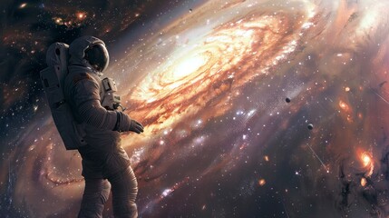 astronaut observing a galaxy