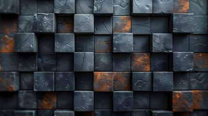 The image features modern architecture with a creative touch of natural golden fissures in the black stone wall tiles