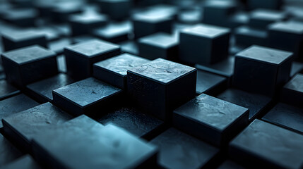 Moody capture of shiny black blocks under a stark light creating a sense of solitude