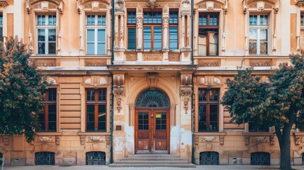 Fototapeta na wymiar facade of an ancient school building.